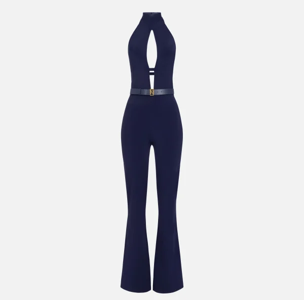 Elisabetta Franchi Tute^Tuta in viscosa lucida con cintura Navy