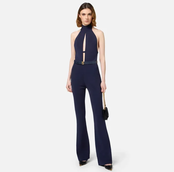 Elisabetta Franchi Tute^Tuta in viscosa lucida con cintura Navy