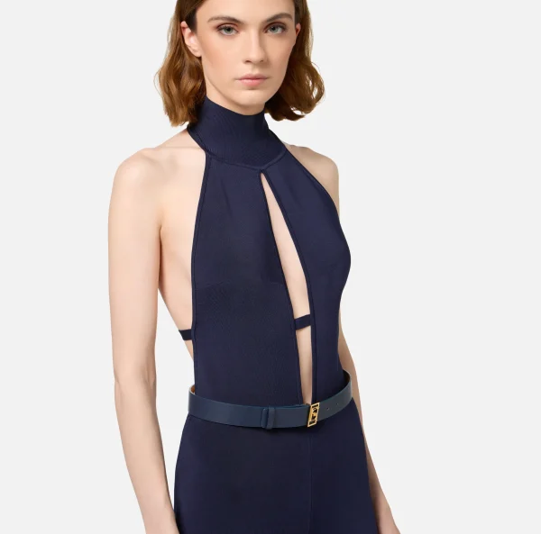Elisabetta Franchi Tute^Tuta in viscosa lucida con cintura Navy